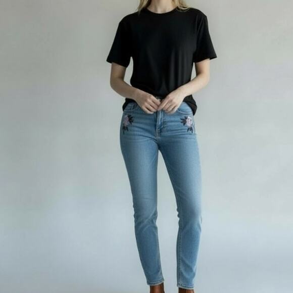 Lucky Brand Bridgette Skinny Embroidered Jeans Light Wash Blue Size 4/27 Boho - Picture 14 of 15